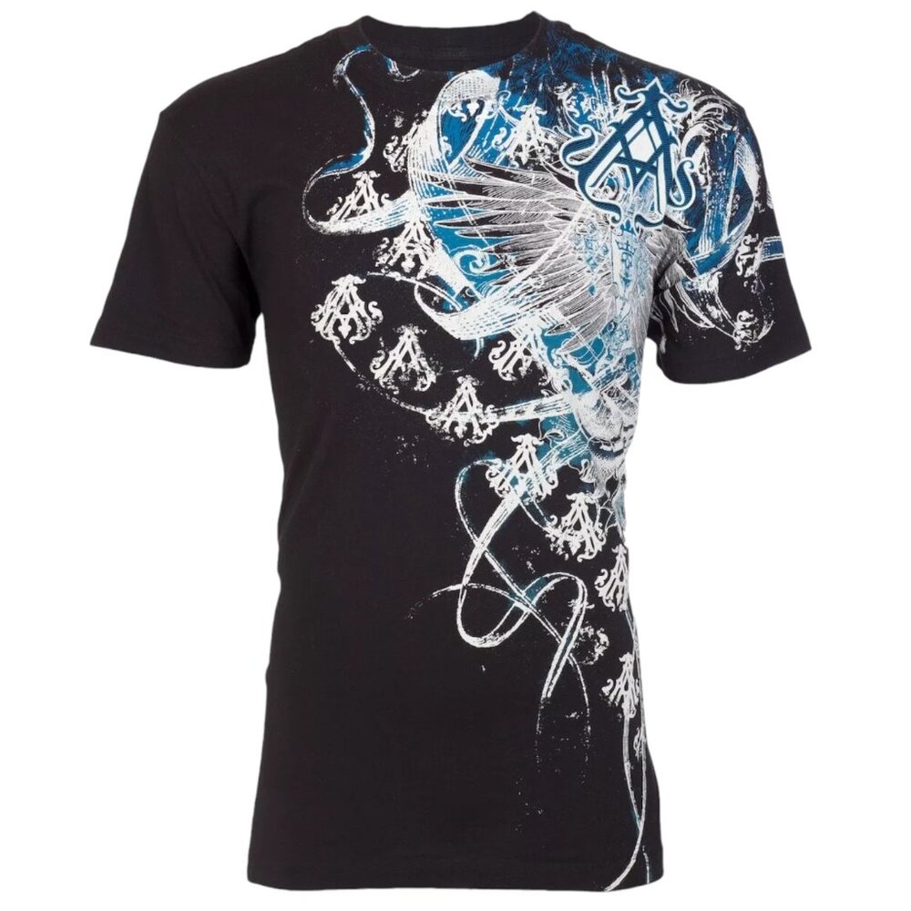 ARCHAIC by AFFLICTION Black WOODCUTS Short Sleeve Slim Fit Y2K T-shirt